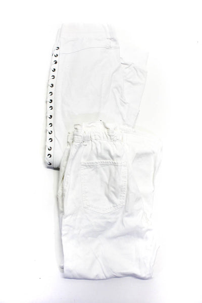 Zara Women's Paper Bag Waist Pockets Straight Leg Denim Pant White Size10 Lot 2
