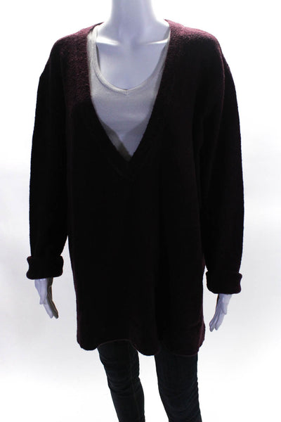 Sanctuary Women's V-Neck Long Sleeves Slit Hem Sweater Burgundy Size XL
