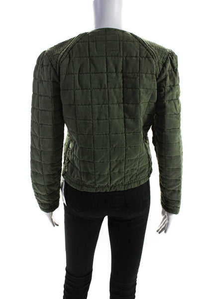 BLANKNYC Womens Quilted Round Neck Long Sleeve Zip Up Jacket Olive Size S