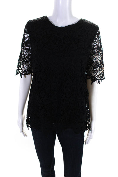 philosophy Womens Floral Lace Overlay Half Sleeve Blouse Top Black Size M
