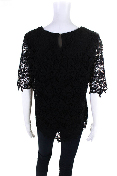 philosophy Womens Floral Lace Overlay Half Sleeve Blouse Top Black Size M