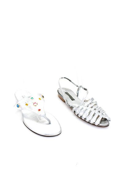 Jack Rogers Anne Klein Womens Jeweled Slide On Flat Sandals Silver Size 8M Lot 2