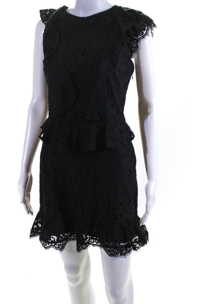 Joie Womens Black Ruffle Lace Crew Neck Cap Sleeve Shift Dress Size 0