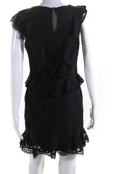 Joie Womens Black Ruffle Lace Crew Neck Cap Sleeve Shift Dress Size 0