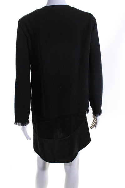 Allsaints Womens Black Crew Neck Layered Long Sleeve A-Line Dress Size 2