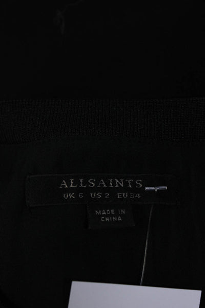 Allsaints Womens Black Crew Neck Layered Long Sleeve A-Line Dress Size 2