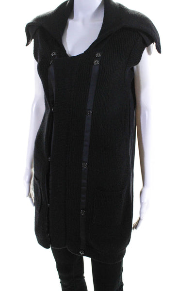 Walter Womens Black Wool Front Pockets Sleeveless Cardigan Sweater Top Size XS