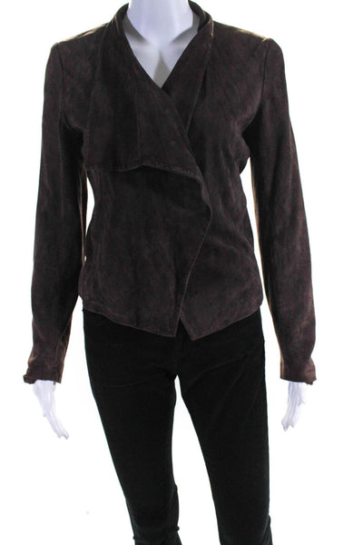 Theory Womens Brown Suede Leather Open Front Long Sleeve Jacket Size S