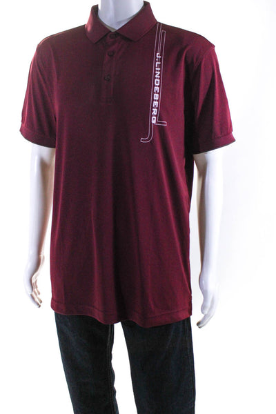 J. Lindeberg Mens Marron Collar Graphic Print Short Sleeve Polo Shirt Size XL