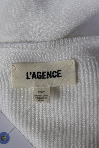 L'Agence Women's Long Sleeve V Neck Wrap Knit Top White Size XS