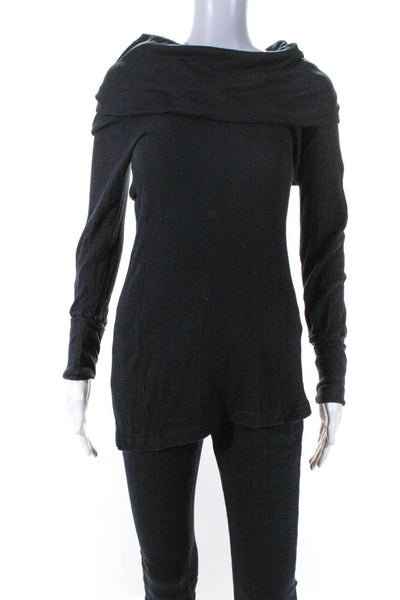 Splendid Womens Cotton Cowl Neck Waffle-Knit Long Sleeve Sweater Black Size M