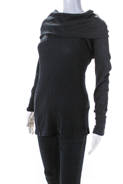 Splendid Womens Cotton Cowl Neck Waffle-Knit Long Sleeve Sweater Black Size M