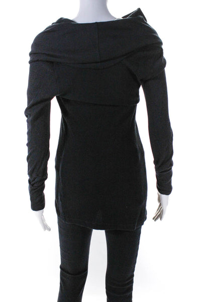 Splendid Womens Cotton Cowl Neck Waffle-Knit Long Sleeve Sweater Black Size M