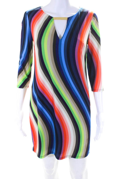 Trina Turk Women's Striped 3/4 Sleeve Keyhole Shift Dress Multicolor Size 2
