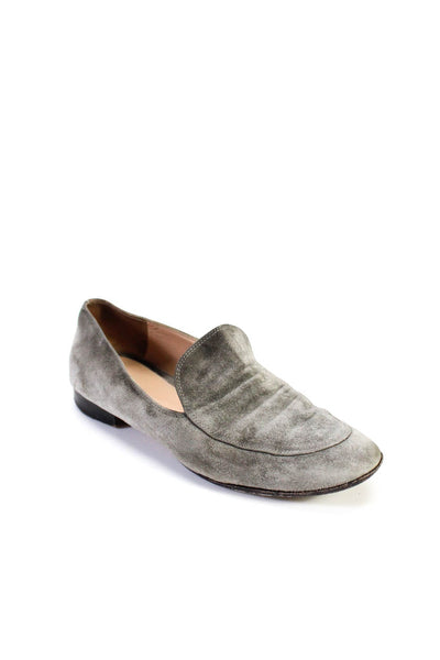 Gianvito Rossi Womens Suede Round Apron-Toe Slip-On Loafers Gray Size EUR37.5