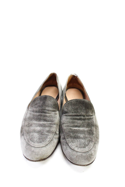 Gianvito Rossi Womens Suede Round Apron-Toe Slip-On Loafers Gray Size EUR37.5