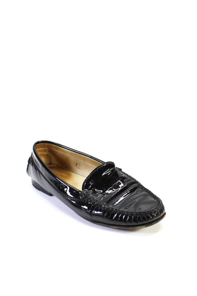 Tods Womens Patent Leather Apron Toe Texture Slip-On Darted Loafers Black Size 7