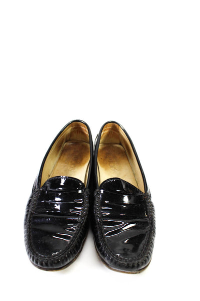 Tods Womens Patent Leather Apron Toe Texture Slip-On Darted Loafers Black Size 7