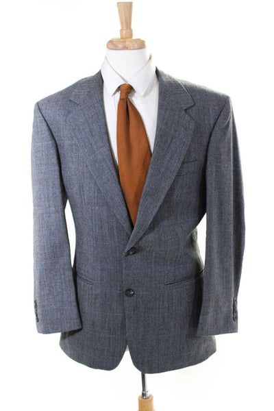 Lord & Taylor Mens Wool Check Print Notched Lapel Two Button Blazer Gray Size 38