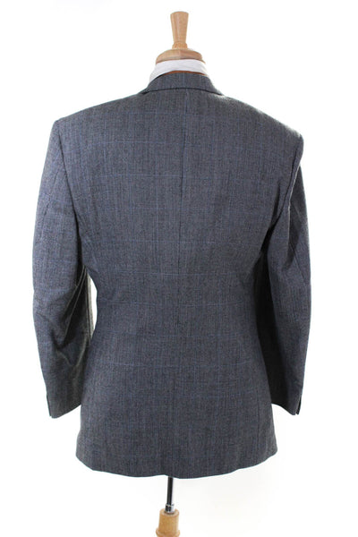 Lord & Taylor Mens Wool Check Print Notched Lapel Two Button Blazer Gray Size 38