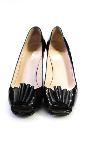 Prada Womens Patent Leather Pleated Band Open Toe Heels Pumps Black Size 40 10