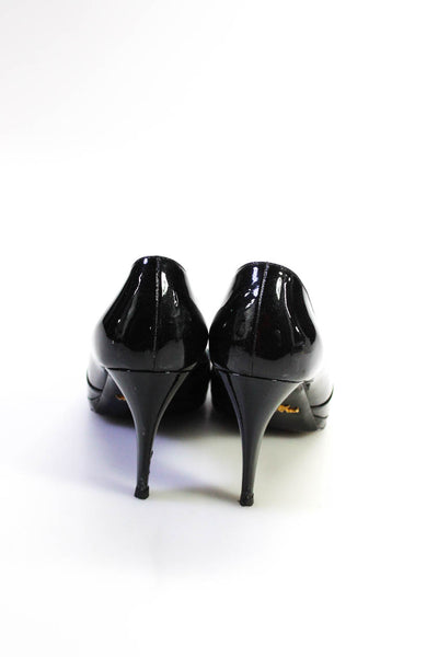 Prada Womens Patent Leather Pleated Band Open Toe Heels Pumps Black Size 40 10