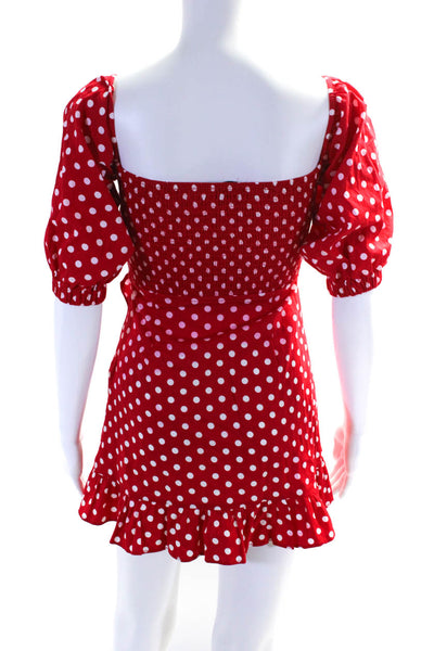 Majorelle Womens Cotton Spot Puff Short Sleeve Ruffled Keyhole Dress Red Size XS