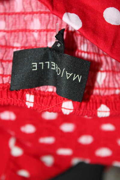 Majorelle Womens Cotton Spot Puff Short Sleeve Ruffled Keyhole Dress Red Size XS