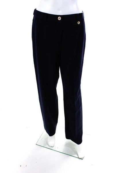 St. John Sport Womens Pleated High Rise Slim Straight Pants Navy Blue Size 8