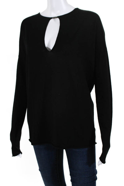 KaufmanFranco Women's Round Neck Cutout Back Long Sleeves Blouse Black Size S