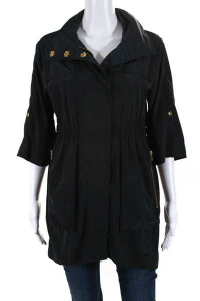 Ali Ra Women's Hood Full Zip Elastic Waist Short Sleeves Jacket Black Size 4