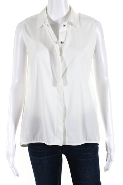 Lafayette 148 New York Women's Collar Sleeveless Button Down Blouse White Size P