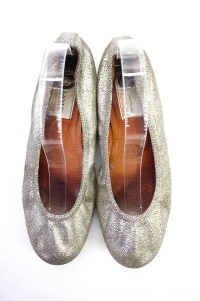 Lanvin Women's Round Toe Slip On Ballet Flat Shoe Silver Size 6.5