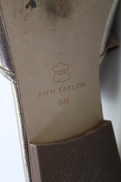 Ann Taylor Women's Leather Open Toe Slip On Ruffle Trim Slides Gold Size 9