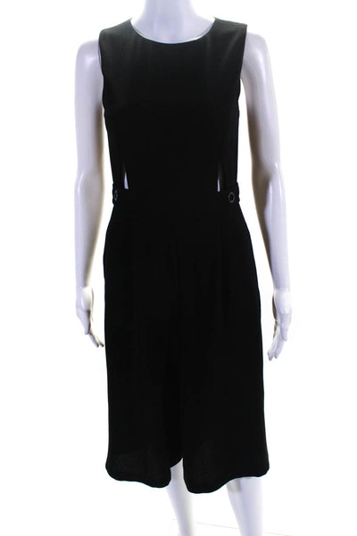 Devlin Womens Cut Out Round Neck Sleeveless Cropped Zip Up Jumpsuit Black XS