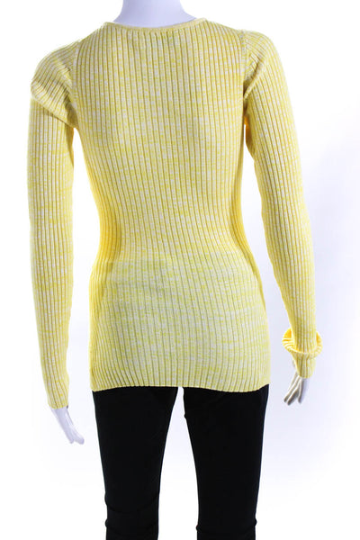 Anna Quan Women's Long Sleeve Cut Out Ribbed V Neck Top Yellow Size 10