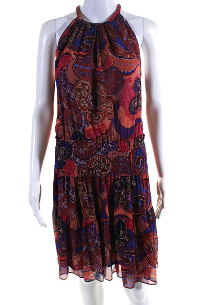 ALC Women's Silk Abstract Print Sleeveless Blouson Mini Dress Multicolor Size S