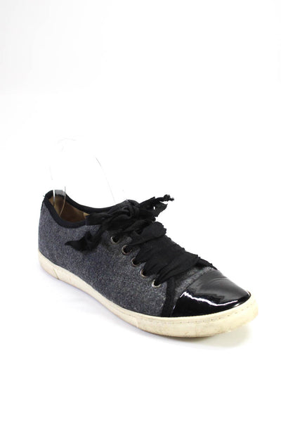 Lanvin Womens Lace Up Cap Toe Wool Low Top Sneakers Gray Black Size 38.5