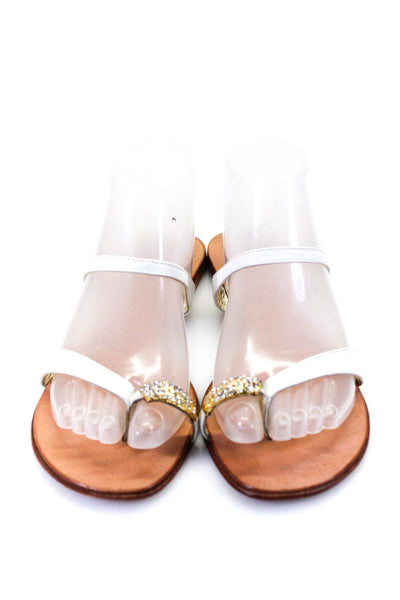 XC-XACARET Womens Leather Jeweled Slide On Flat Toe Ring Sandals White Size 38 8