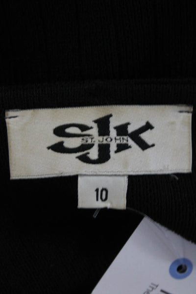 SJK St. John Womens Long Sleeve Rib Knit Pullover V-Neck Blouse Black Size 10