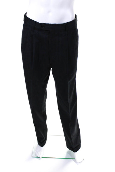 S.Cohen Mens Wool Pinstripe Print Two Button Blazer Pleated Pants Suit Black 41R