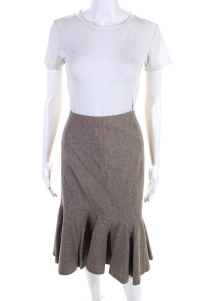 Ralph Lauren Black Label Women's Wool Blend Ruffle Hem Midi Skirt Gray Size 10
