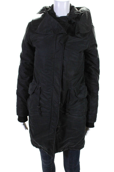 Helmut Lang Womens Long Sleeve Full Zip 3-IN-1 Hooded Puffer Coat Black Size PP