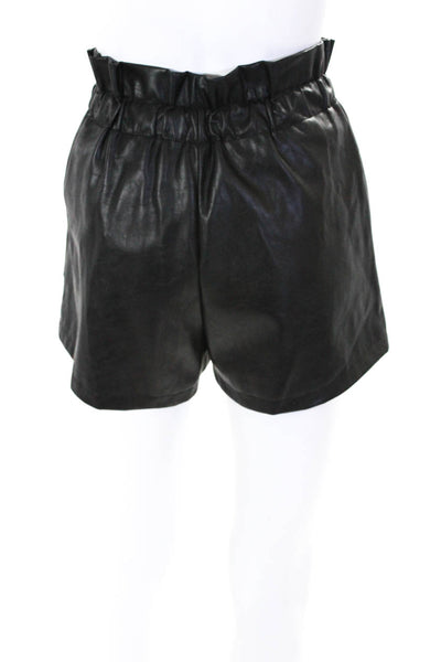 Designer Womens High Waisted Drawstring Faux Leather Short Shorts Black Medium