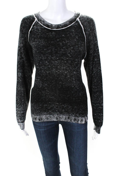 Minnie Rose Womens Pullover Scoop Neck Sweatshirt Black Grya Cotton Size Large