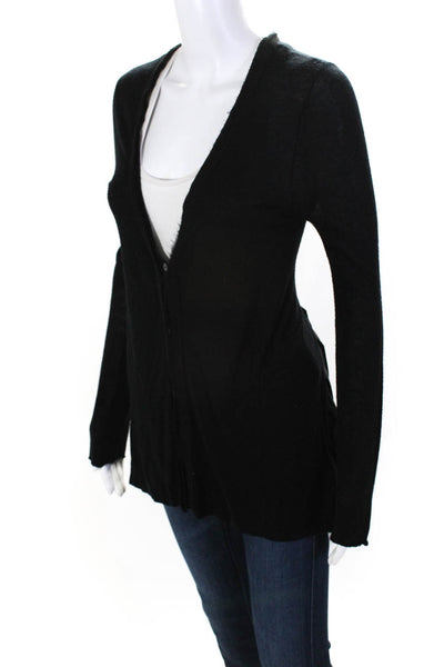 Ramy Brook Womens Button Front Fringe Mixed Media Cardigan Sweater Black Small
