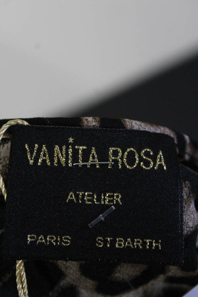 Vanita Rosa Womens Leopard Print Lace Bat Wing Top Blouse Brown White Medium