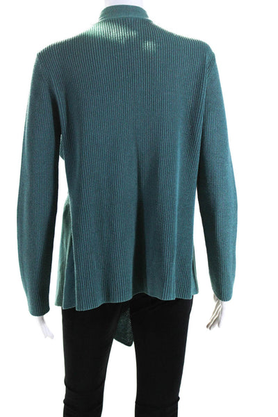 Eileen Fisher Womens Green Cotton Cowl Neck Open Cardigan Sweater Top Size M