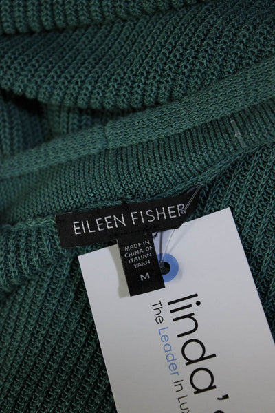Eileen Fisher Womens Green Cotton Cowl Neck Open Cardigan Sweater Top Size M