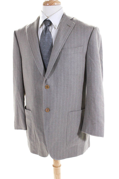 Boyds Philadelphia Mens Wool Striped Buttoned Collared Blazer Beige Gray Size EU